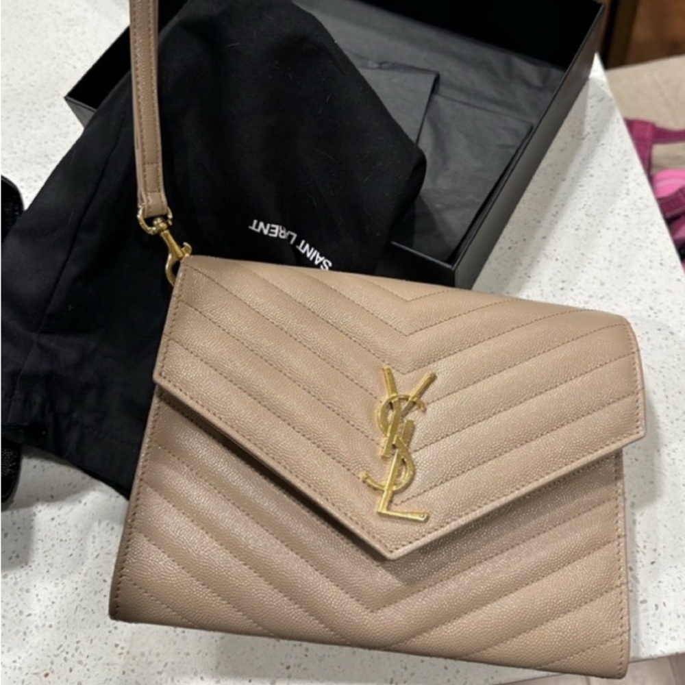 Saint Laurent Tan Quilted Wristlet